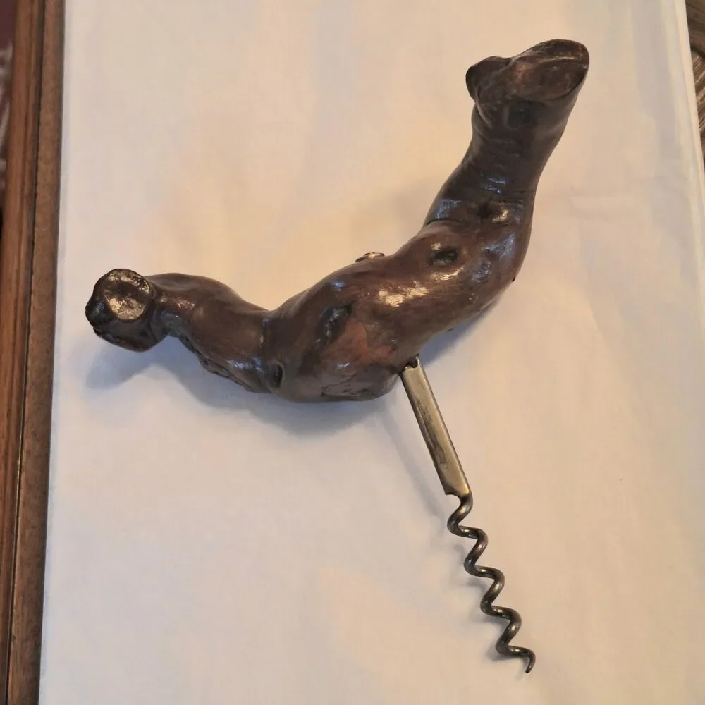 Vintage Grapevine Knotty Wood Corkscrew France Burlwood